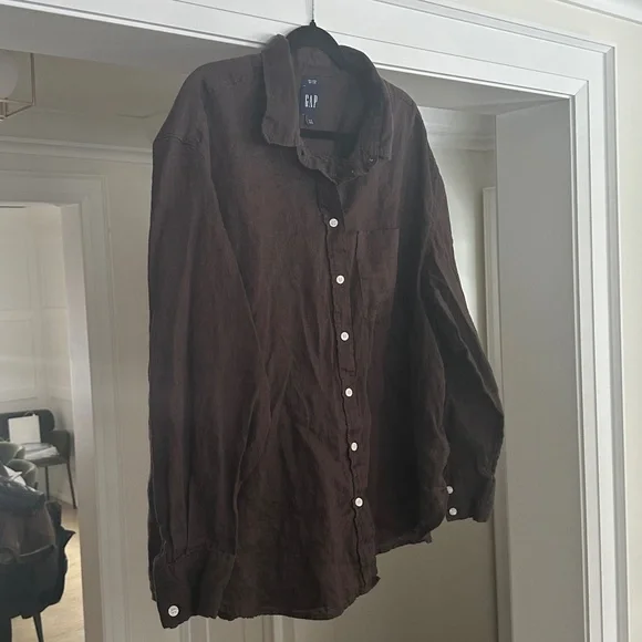 GAP - 100% Linen Brown Button Shirt - Lightweight Summer Casual - Size XL - Picture 3 of 16
